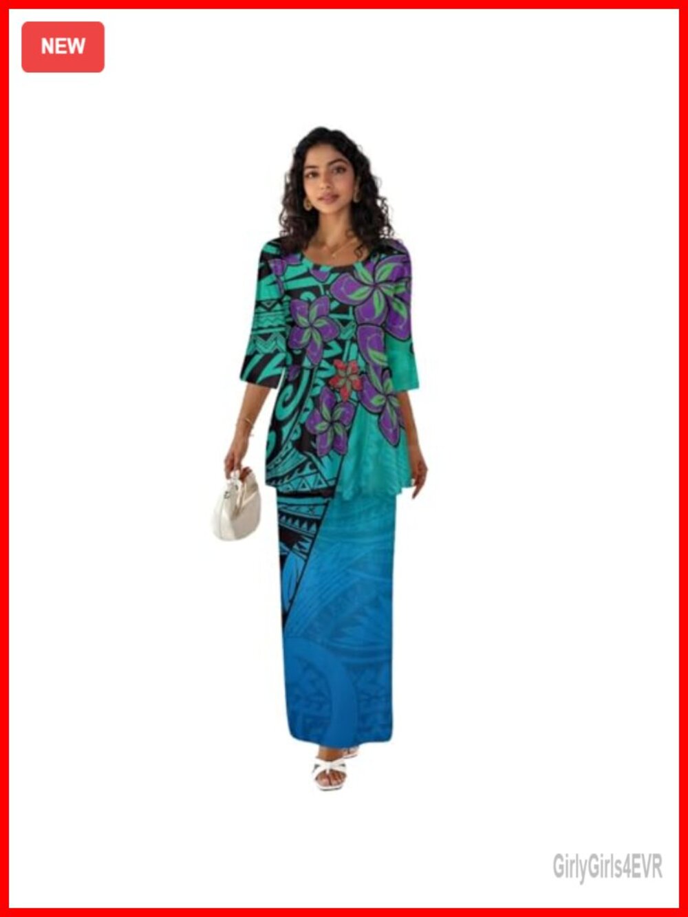Women Ruffle Hawaiian Print 2 Piece Maxi Skirt Set Half Sleeve Party Wedding